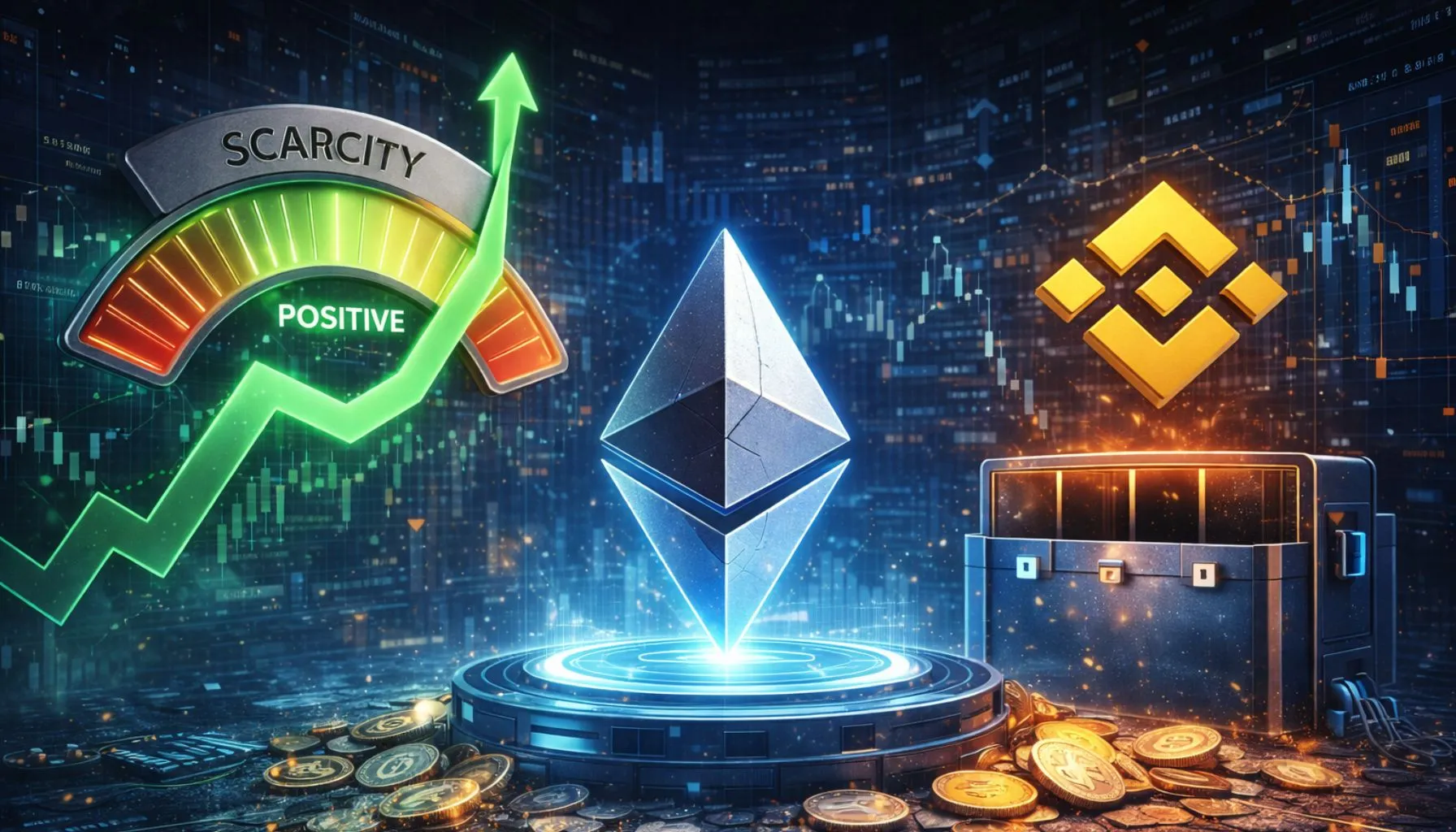 Índice de escassez de Ethereum torna-se positivo à medida que a oferta de Binance aumenta