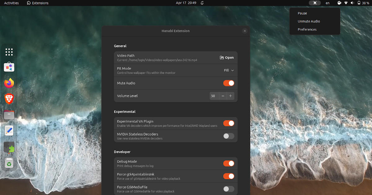 Hanabi é um papel de parede animado para o desktop GNOME